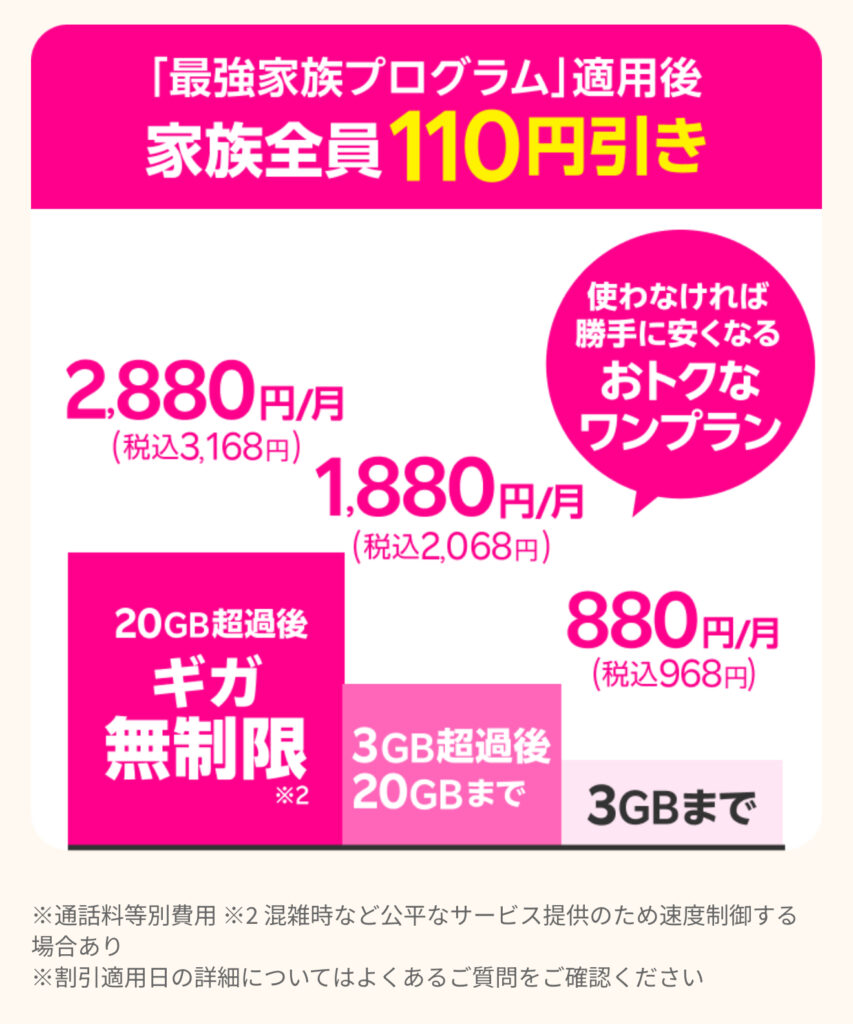 最強家族プログラム適用後のRakuten最強プラン