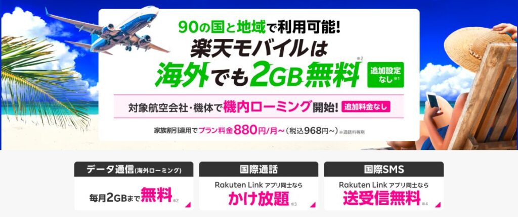 楽天モバイルは海外でも2GB無料!追加設定なしでそのまま使える