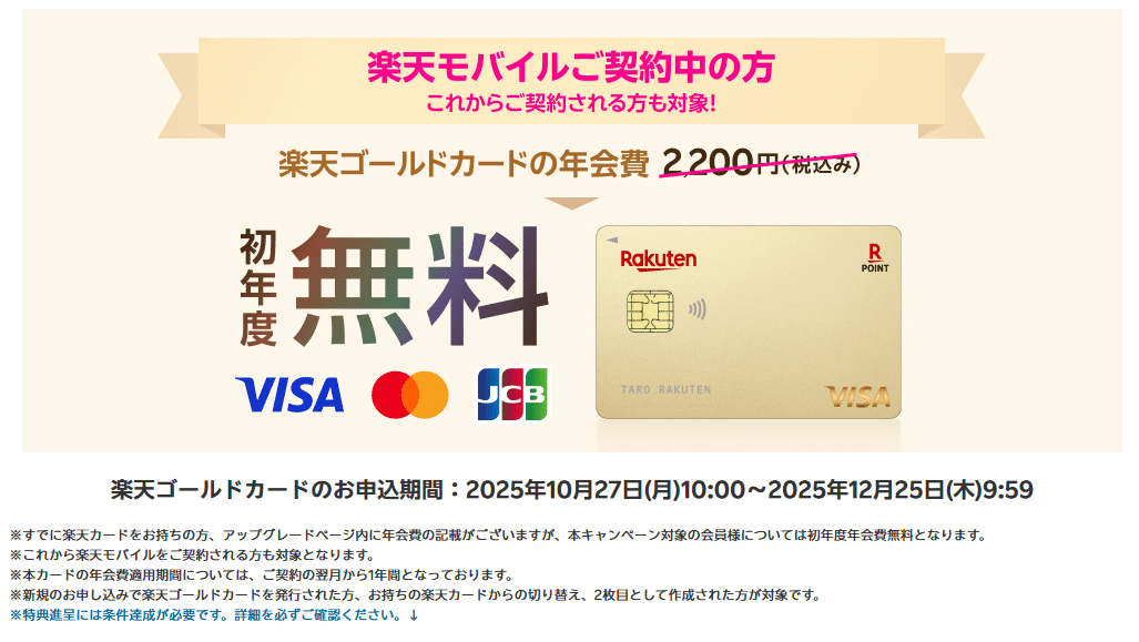 楽天ゴールドカード 初年度年会費無料キャンペーン