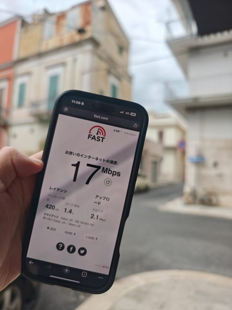 イタリア滞在中に楽天モバイルの電波測定