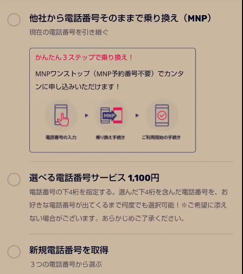 楽天モバイルの申し込み方法を選択