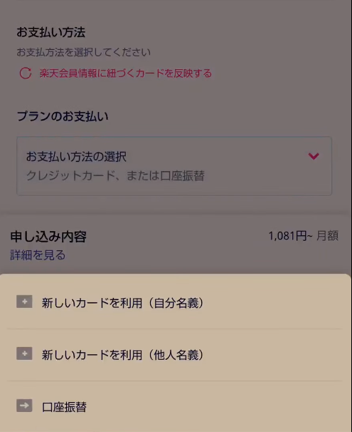 月額料金の支払い方法を選択