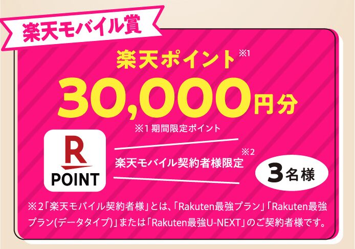 楽天モバイル賞:楽天ポイント30,000円分