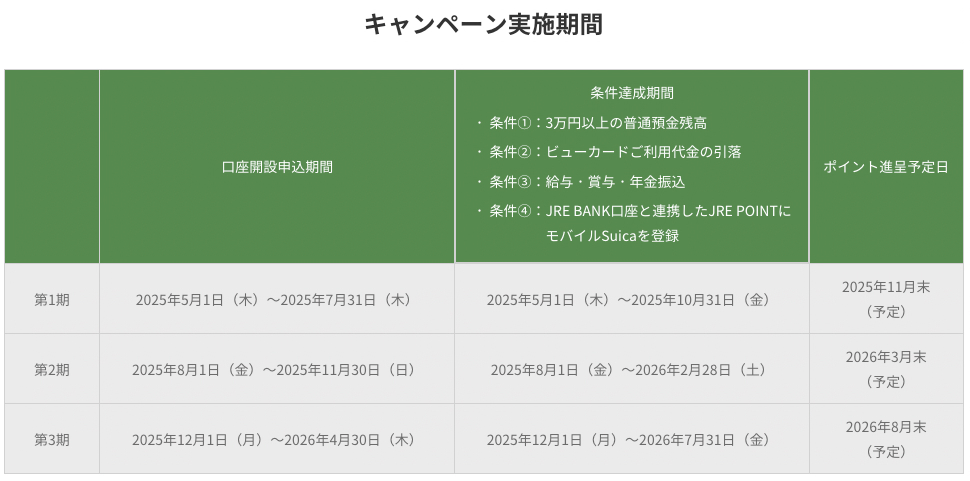 キャンペーン実施期間とポイント進呈日