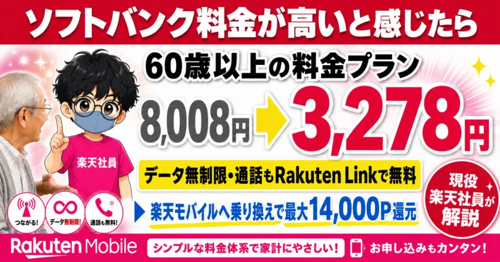 楽天モバイルの60歳以上プラン割引案内