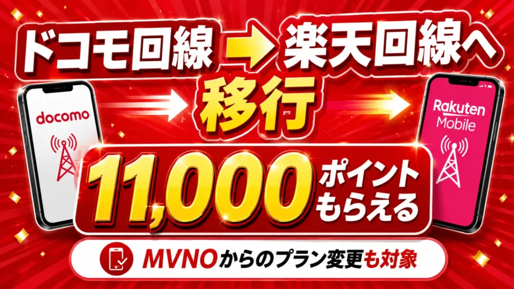 ドコモから楽天回線移行で11000ポイント