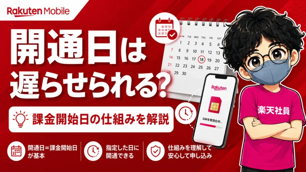 楽天モバイル開通日の説明イラスト