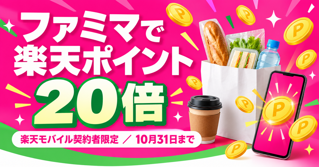 2026年10月開催【楽天モバイルご契約者限定】ファミリーマートでのお会計で楽天ポイント20倍キャンペーン
